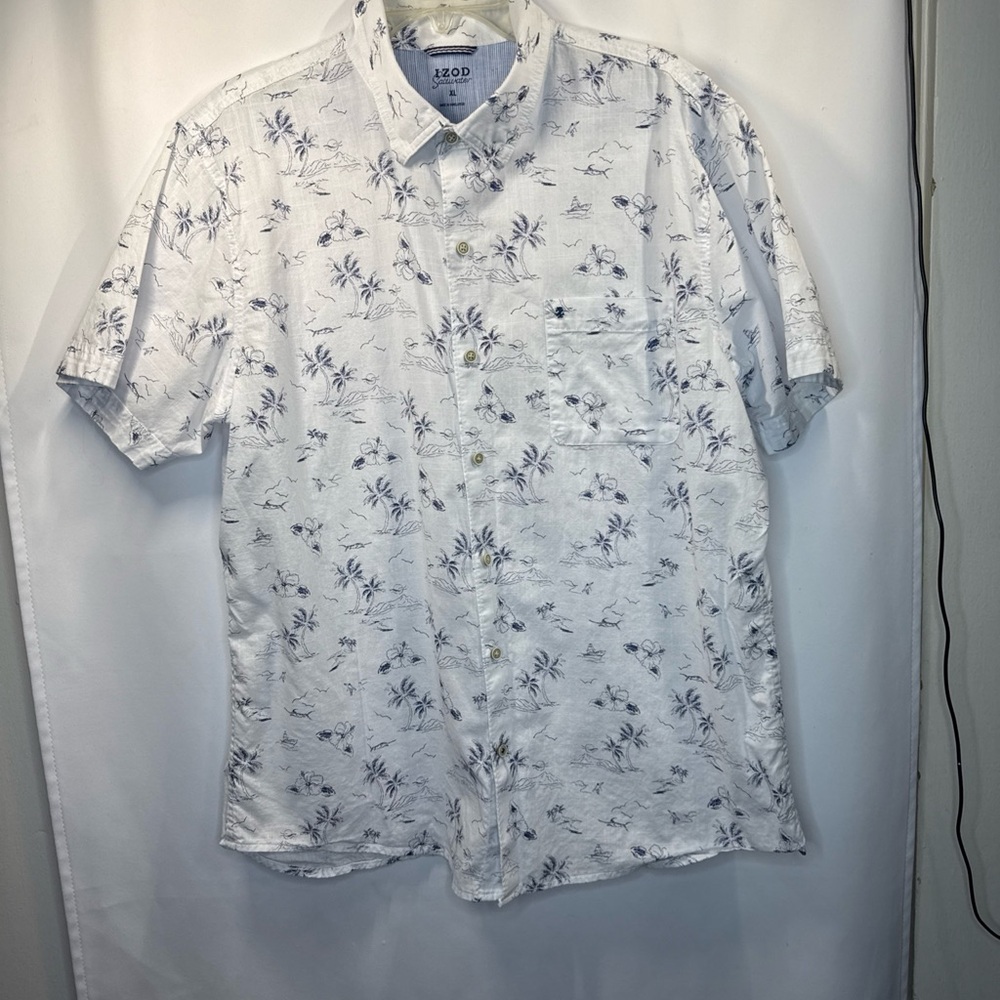 Izod Men's White Shirt with Blue Floral Pattern